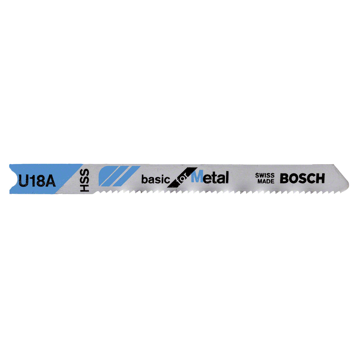 Bosch Jigsaw Blade Set U18A Basic for Metal 2pcs (basic set for straight cuts in thin metal sheets, U-shank for secure fit), compatible with jigsaws.