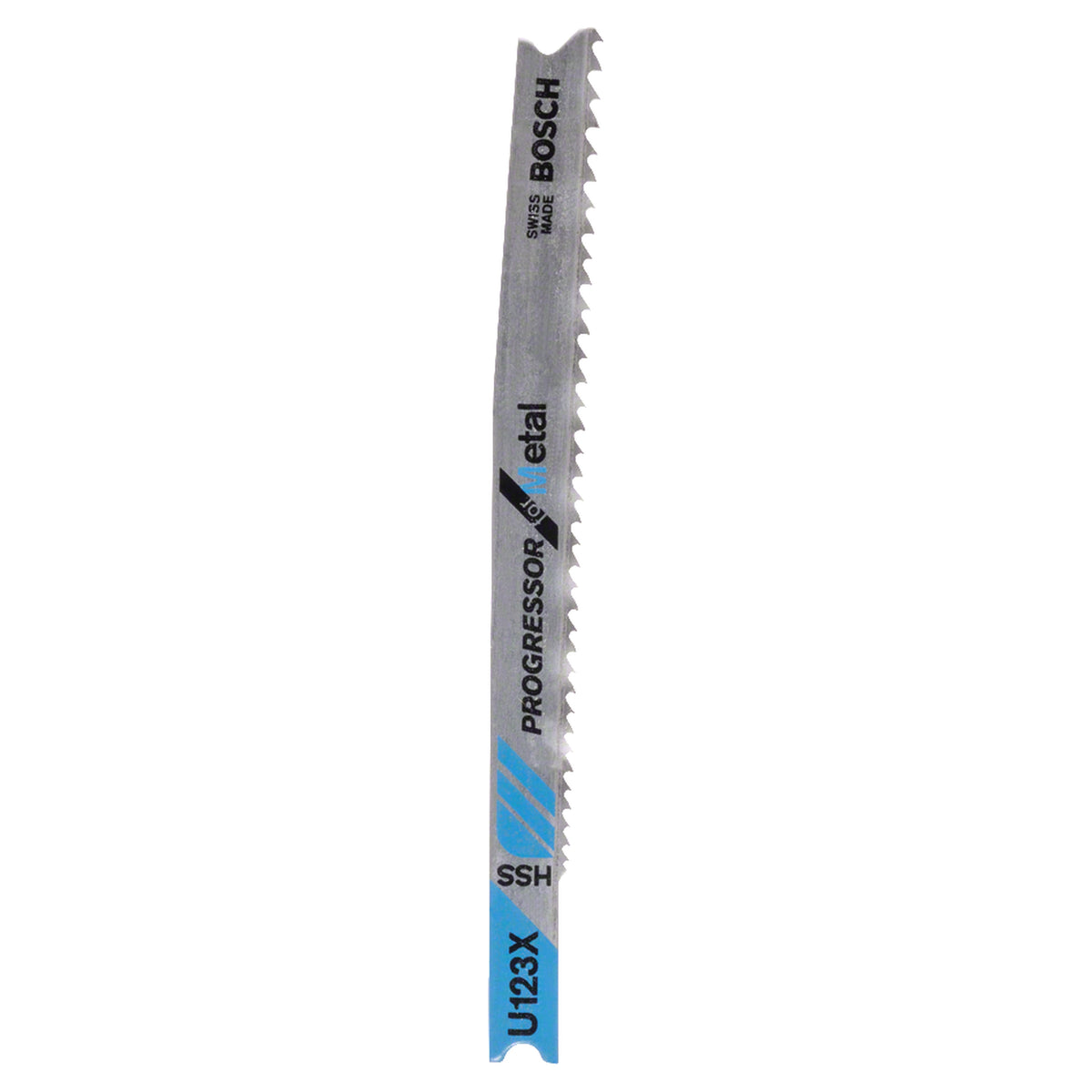 Bosch Jigsaw blade Set U123X Progressor for Metal 2pcs (progressive tooth design for fast and powerful cuts in various metal thicknesses, U-shank for secure fit), compatible with jigsaws.