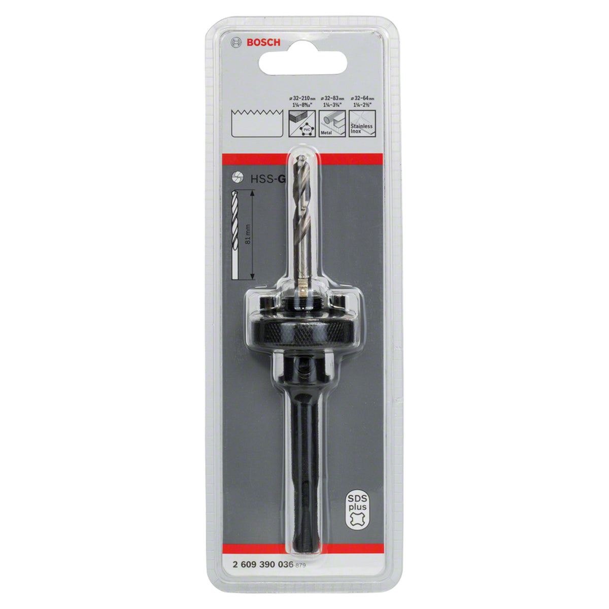 Bosch SDS Plus Arbor for 33x152mm Hole Saws (an SDS Plus arbor for mounting hole saws with diameters from 33mm to 152mm onto rotary hammers).
