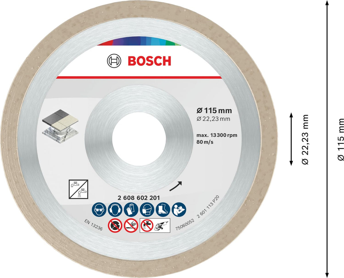 Bosch 2 608 602 201 – Standard for Ceramic Diamond Cutting Disc, 115 × 22.23 mm