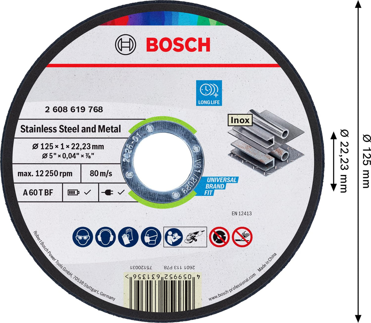 BOSCH JE2 608 603 160 Cutting Disc Standard for Metal 125x2.5x22.23mm
