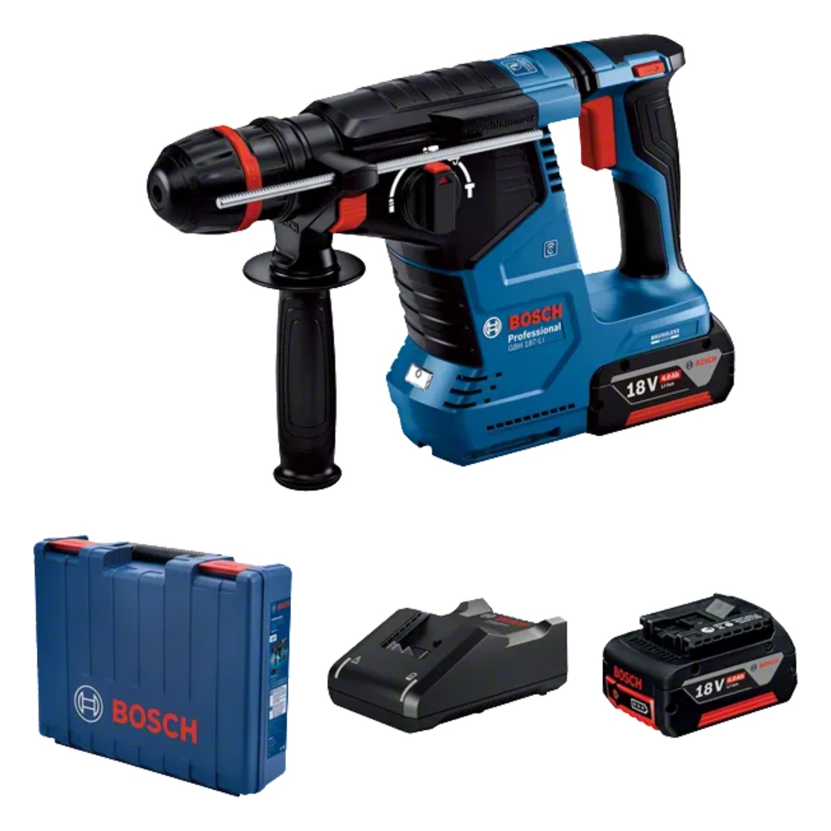BOSCH PRO GBH 187-LI Cordless Rotary Hammer, 2x5.0 Ah, GAL 1880, case