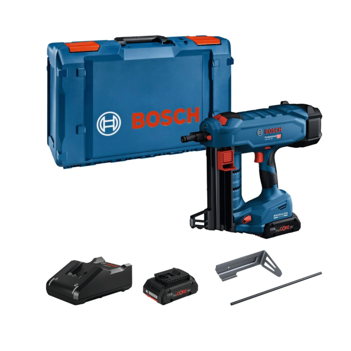 Bosch GNB 18V-38 Professional Cordless Brushless Concrete Nailer With 2 x 4.0Ah Batteries, Charger & XL-BOXX
