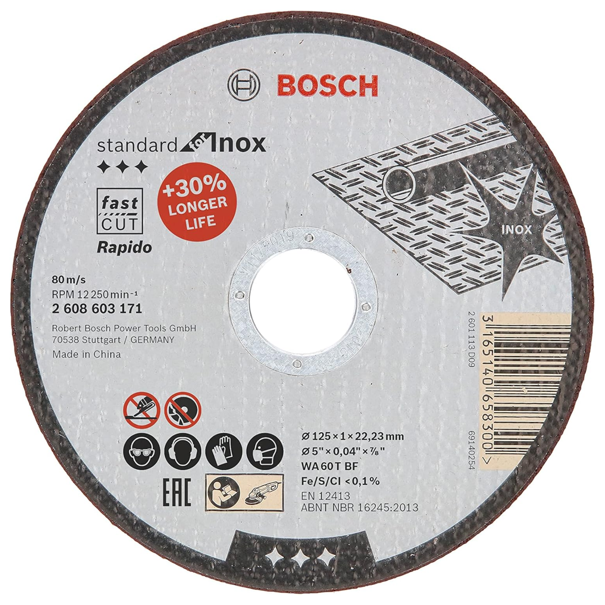 BOSCH JE2 608 603 171 Cutting Disc Standard for Inox Rapido 125x1x22.23mm