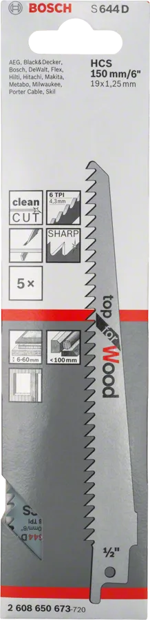 BOSCH JE2 608 650 673 Reciprocating Saw Blade Top for Wood S644D 5pcs