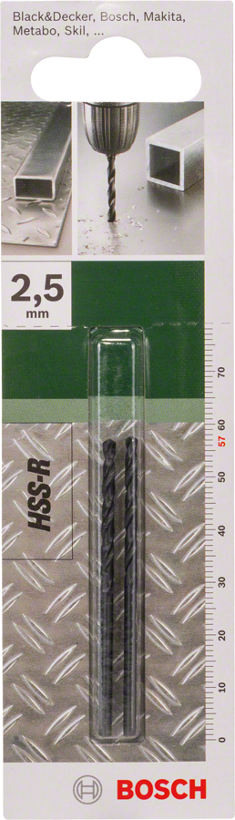 Bosch 2 609 255 003 HSS-R Metal Drill Bit (2.5x30x57mm, For general drilling in metal)