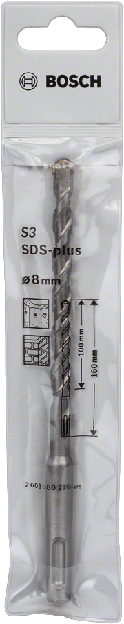 Bosch SDS-Plus-1 Hammer Drill Bit (8x100/160mm, For masonry and concrete)