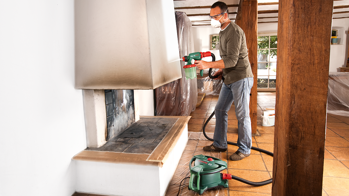 نظام رش الدهان بوش ALLPaint PFS 5000-2 (1200 واط، حجم هواء متغير، سعة حاوية 1000 مل، وظيفة ConstantFeed لتوفير دهان ثابت)، يتضمن فوهة للورنيش والدهانات، فوهة لدهانات الجدران، فرشاة تنظيف، فلتر دهان، 2x حاويات دهان، قابل للعجلات.