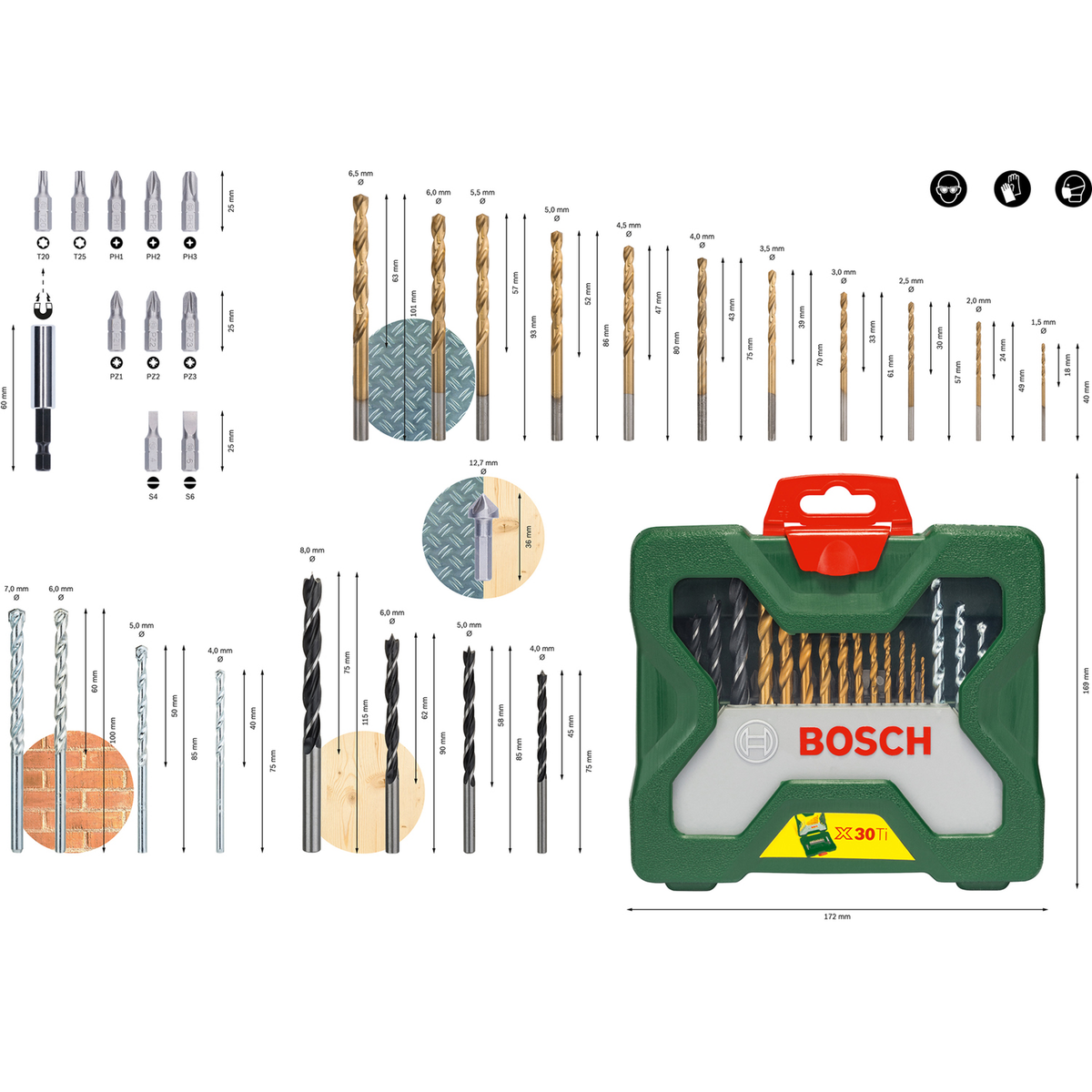 Bosch X-Line 30-Piece Accessory Set (Drilling & Screwdriving, for wood, metal, masonry, incl. storage case)