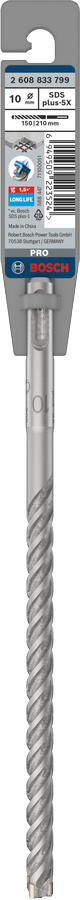 Bosch SDS-Plus-5X Hammer Drill Bit (10x150/210mm, For reinforced concrete and masonry)