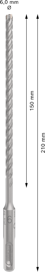 Bosch SDS-Plus-5X Hammer Drill Bit (6x150/210mm, For reinforced concrete and masonry)