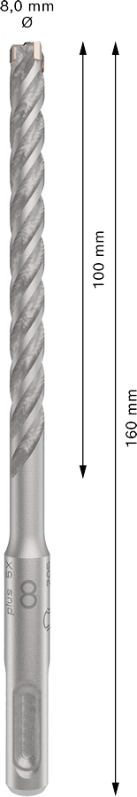 Bosch JE2 608 706 891 SDS-Plus-5X Hammer Drill Bit (8x100/160mm, For reinforced concrete and masonry)