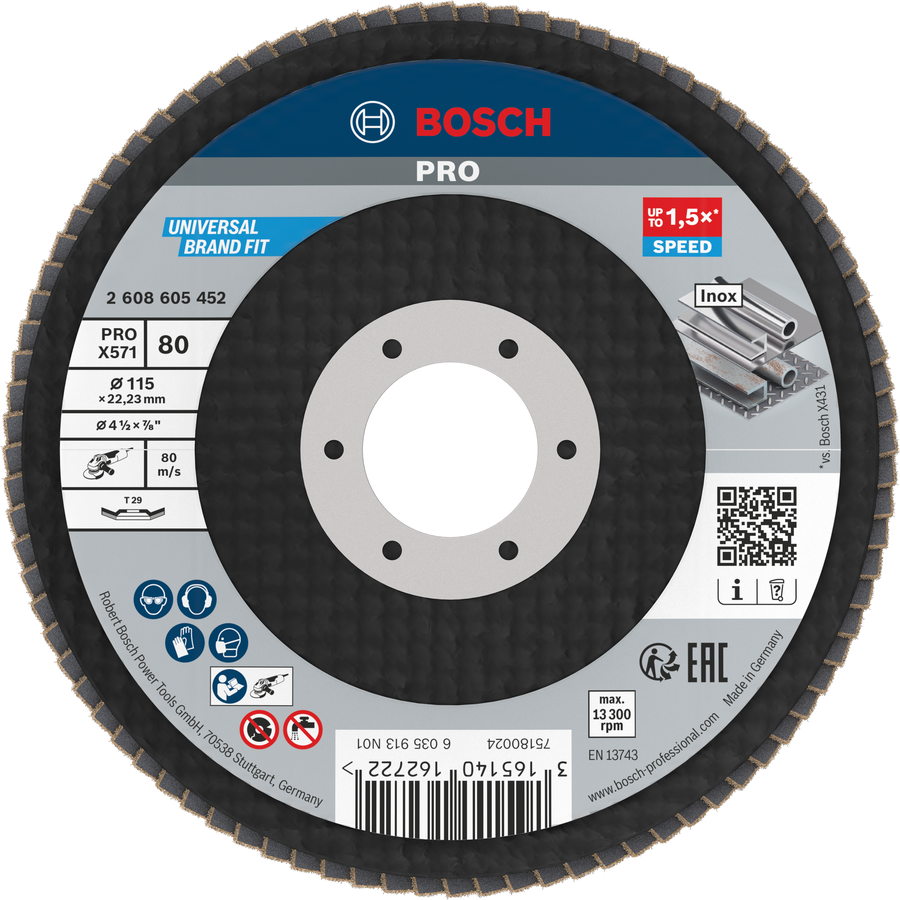 قرص قلاب بوش الأفضل للمعدن X571، 115 mm، G80 (نسخة مائلة، حبيبات عالية الجودة، يشمل 1× قرص)