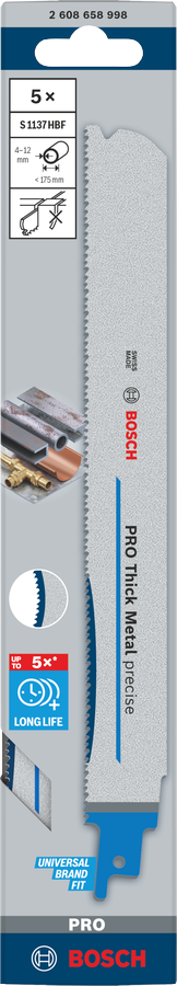 Bosch PROTHICKMETAL PRECISE S1137HBF BLADE 5PC (for precise and strong cuts in thick metal, high-quality material for enhanced durability and performance, bulk pack for continuous use), compatible with jigsaws.