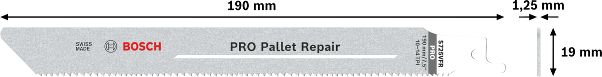 Bosch RSB BIM Special for Pallet Repair S725VFR 5pcs (a 5-pack of specialized reciprocating saw blades for pallet repair, designed for cutting wood and nails with high durability), compatible with reciprocating saws.