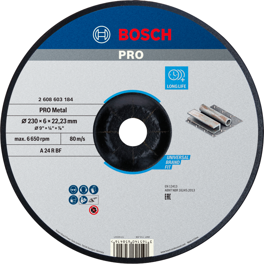 Bosch Grinding Disc Standard for Metal (230x6x22.23mm, A 24 P BF, For general metal grinding)