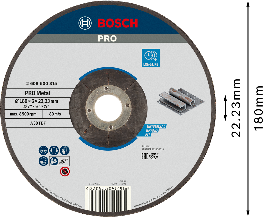 Bosch Grinding Disc Expert for Metal (180x6x22.23mm, For high-performance metal grinding)