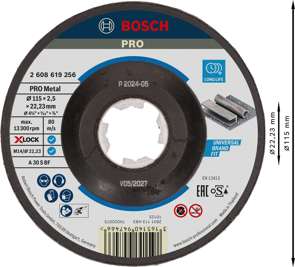 قرص قطع X-LOCK احترافي للمعادن منخفض المركز بوش 115x2.5x22.23 مم (لقطع سريع ونظيف في المعادن مع سهولة نظام التغيير السريع X-LOCK)