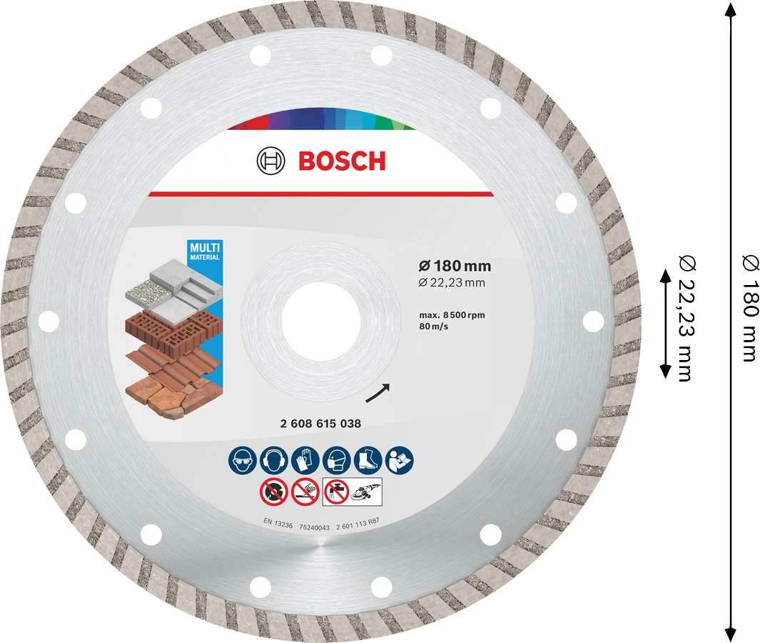 Bosch Diamond Cutting Disc ECO for Universal Turbo (180mm, For general construction materials, cost-effective)