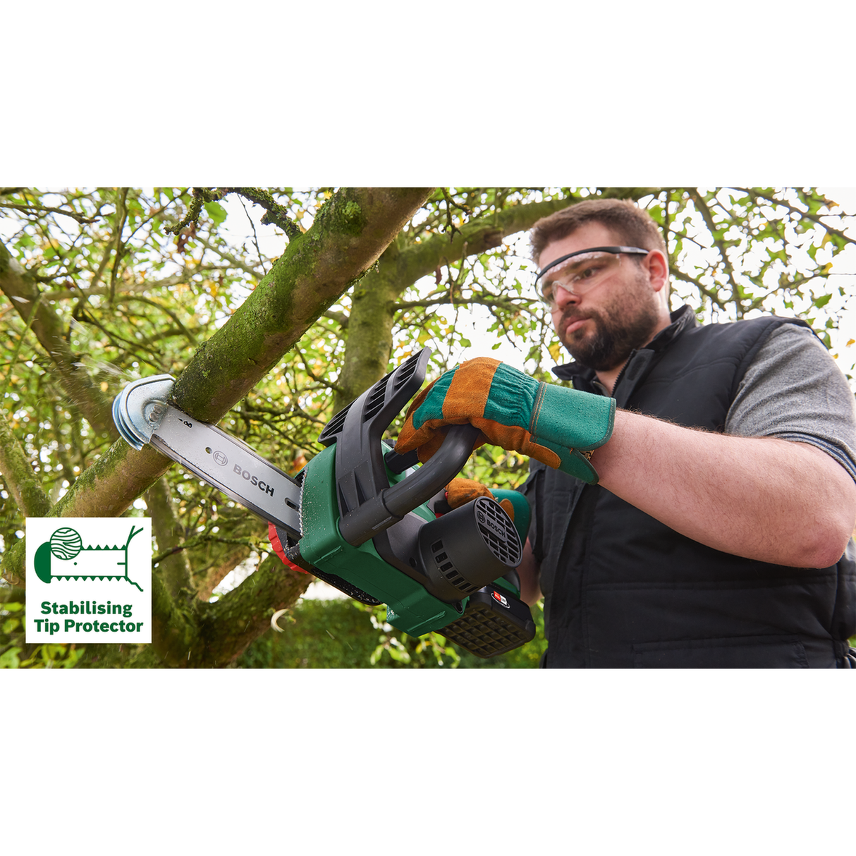 Bosch Garden Cordless Chainsaw UniversalChain 18 (18V, 20cm bar, 4.5m/s, SDS, auto-oil, 2.7kg body, POWER FOR ALL ALLIANCE)