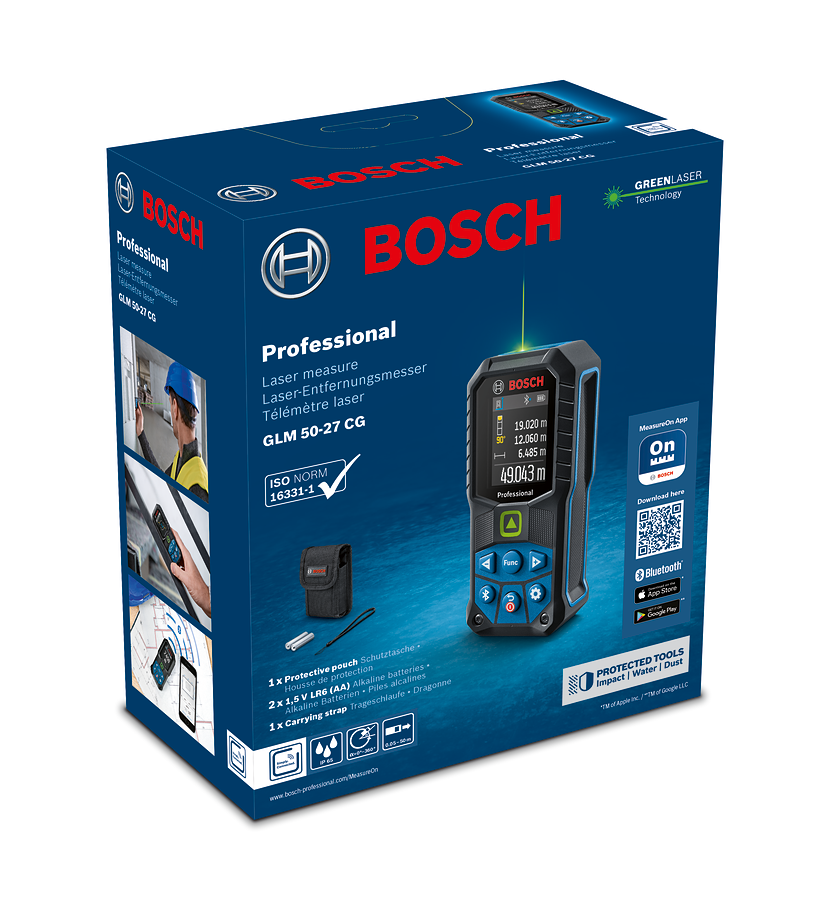 Bosch Professional Laser Measure GLM 50-27 CG (50m range, Green laser, Bluetooth, Robust construction)