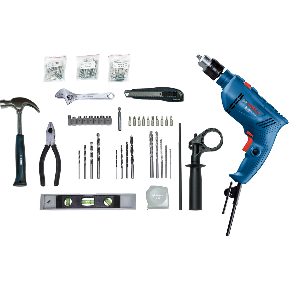 Bosch Professional Impact Drill GSB 600 (600W motor, Includes 100 accessories and carrying case, For versatile tasks)