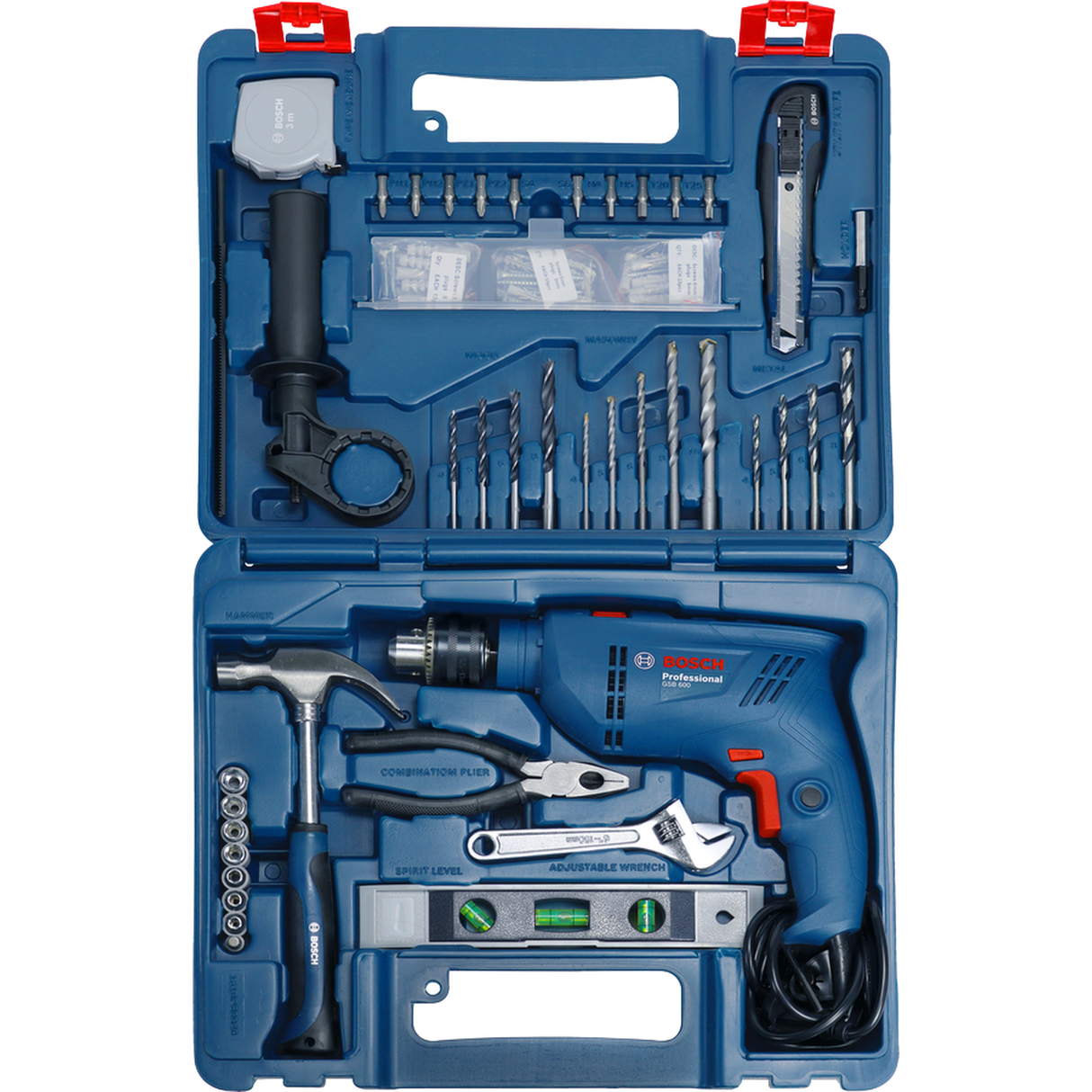Bosch Professional Impact Drill GSB 600 (600W motor, Includes 100 accessories and carrying case, For versatile tasks)