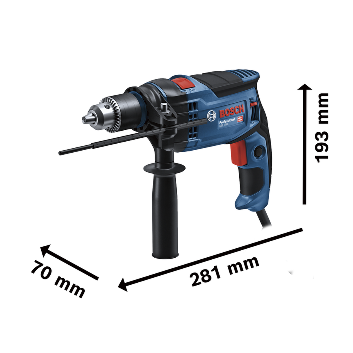 Bosch Professional Impact Drill GSB 16 RE (750W motor, Robust design, For demanding drilling and impact drilling tasks)