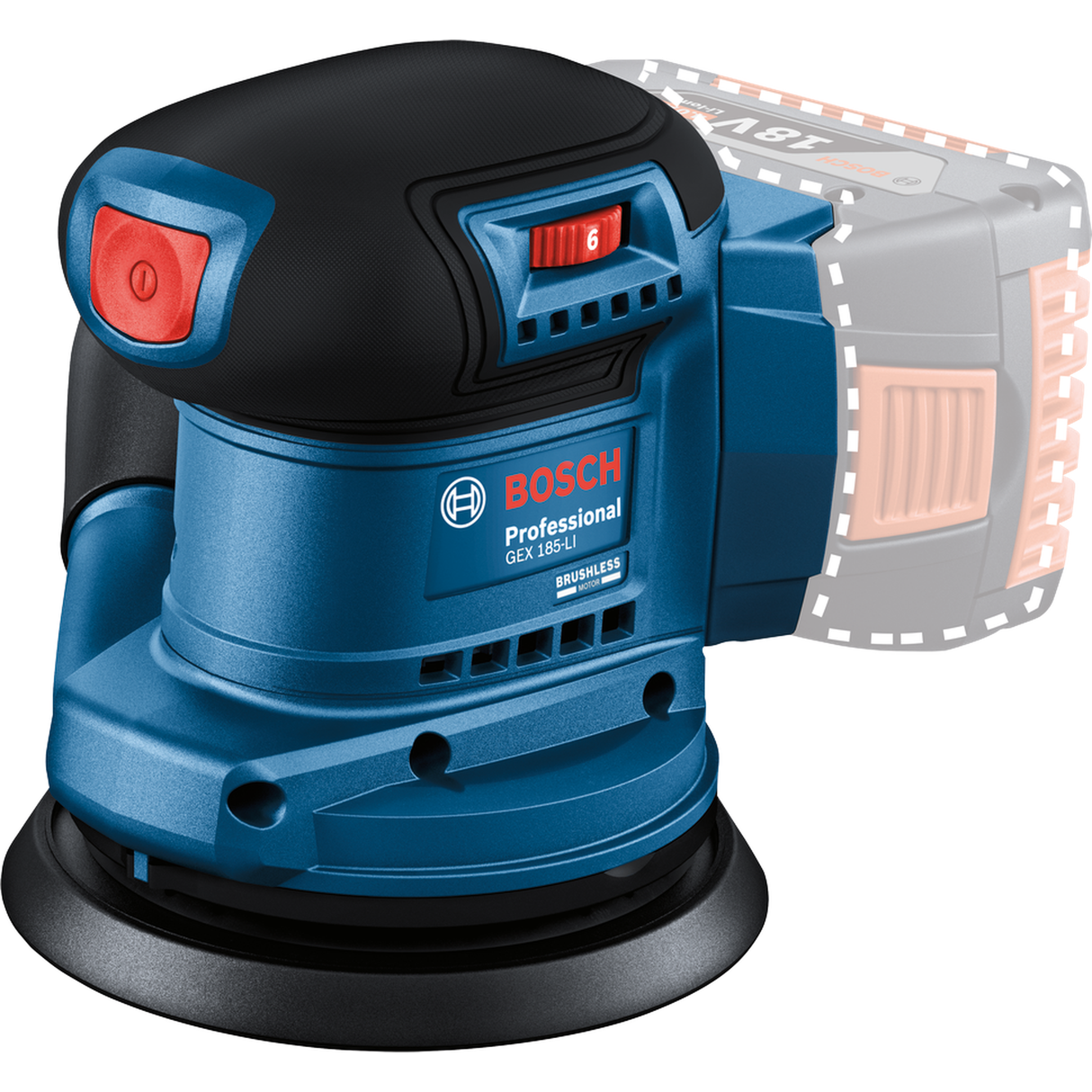 Bosch Professional Cordless Random Orbit Sander GEX 185-LI (18V System, Solo/Body only, Carton, For versatile sanding)