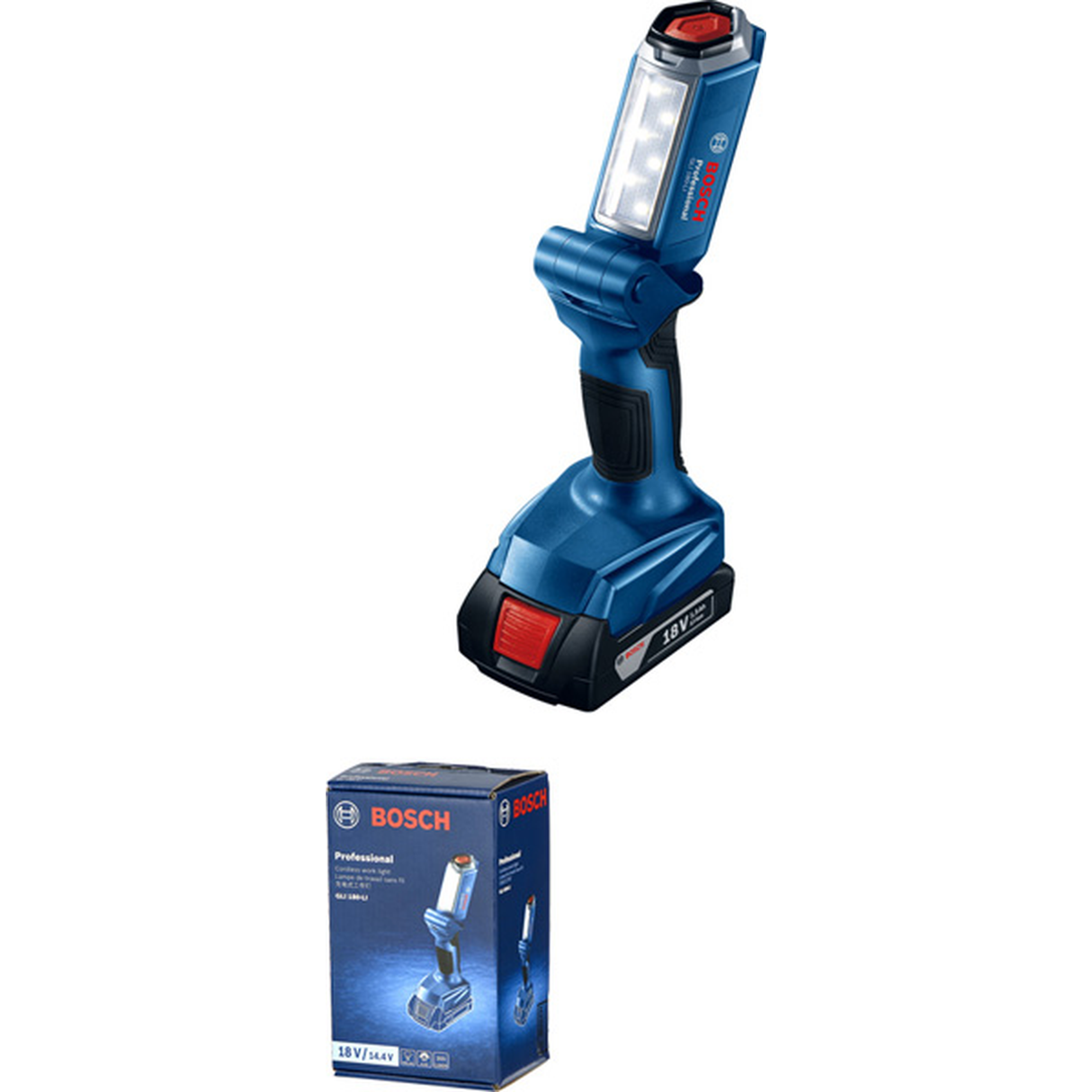 Bosch Professional Cordless Worklight GLI 18V (18V System, Bare tool/Body only, Compact and bright illumination)