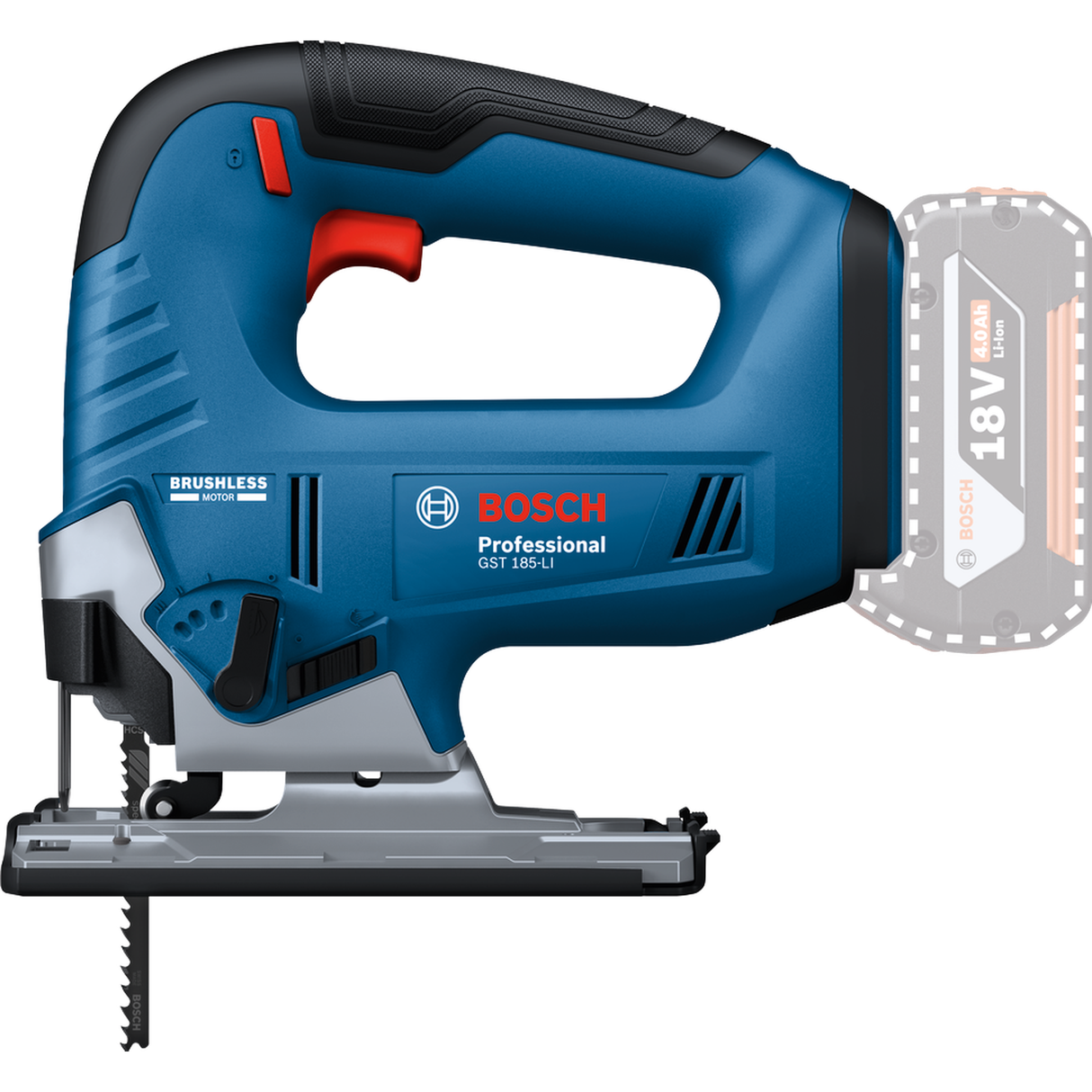 Bosch Professional Cordless Jigsaw GST 185-LI (18V System, Powerful motor, without battery/ charger, Carton)