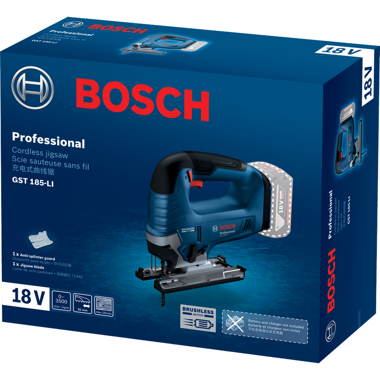 Bosch Professional Cordless Jigsaw GST 185-LI (18V System, Powerful motor, without battery/ charger, Carton)