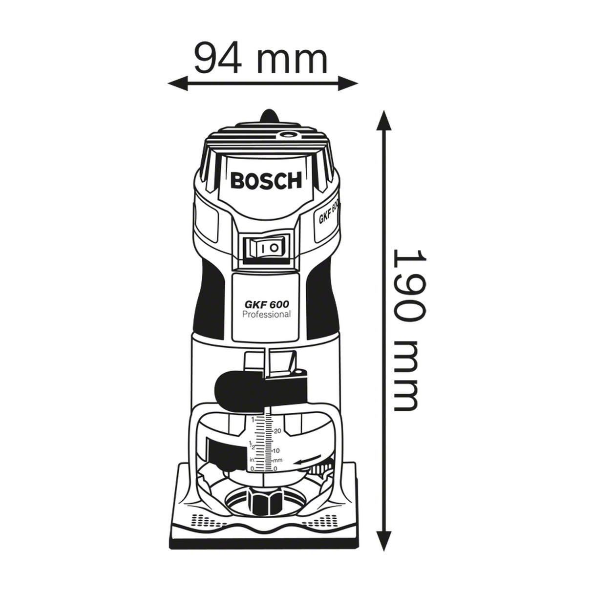 Bosch Professional Palm Router GKF 600 (600W motor, Compact and ergonomic for comfortable edge routing)