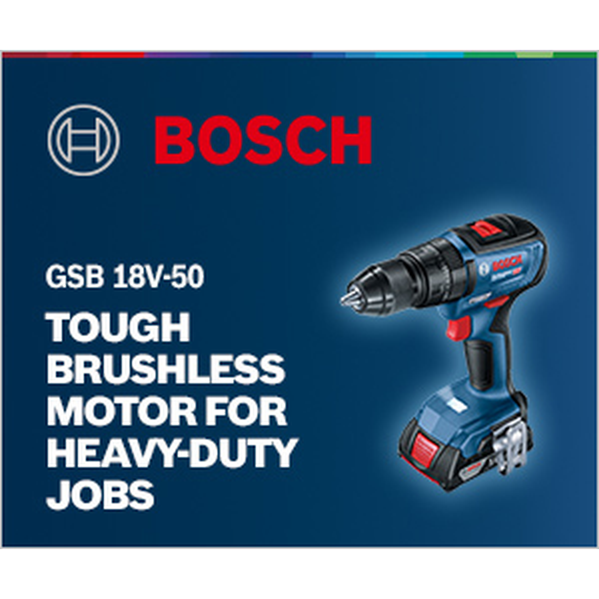 Bosch Professional  HEAVY DUTY Combi Drill GSB 18V-50 (Brushless motor, 50Nm torque, incl. 2x 2.0Ah batteries, Charger GAL 18V-20, Carry case)