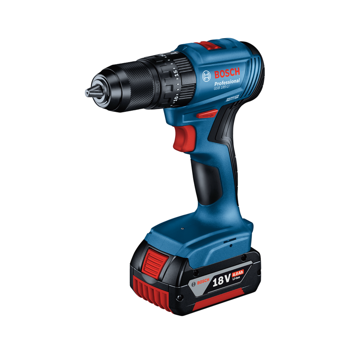 Bosch Professional 18V System Cordless Combi Drill GSB 185-LI (Brushless motor, 50Nm torque, incl. 2x 2.0Ah batteries, Charger GAL 18V-20, 23-piece accessory set, Carry case)