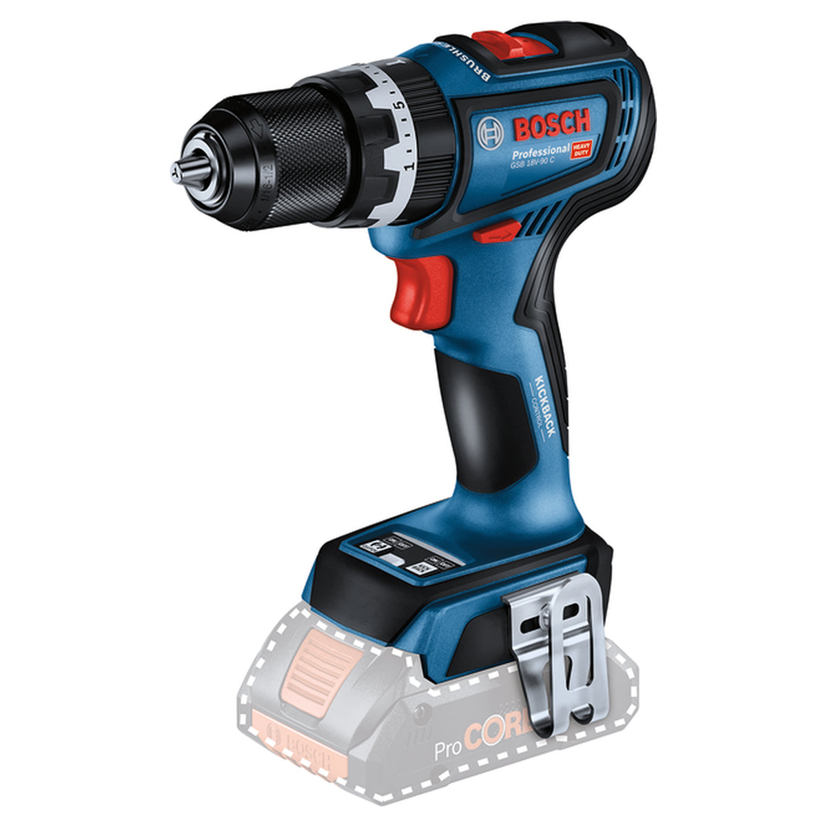 Bosch Professional  Cordless Combi Drill GSB 18V-90 C (HEAVY DUTY, Brushless motor, 90Nm torque, KickBack Control, without battery/ charger, Carton)