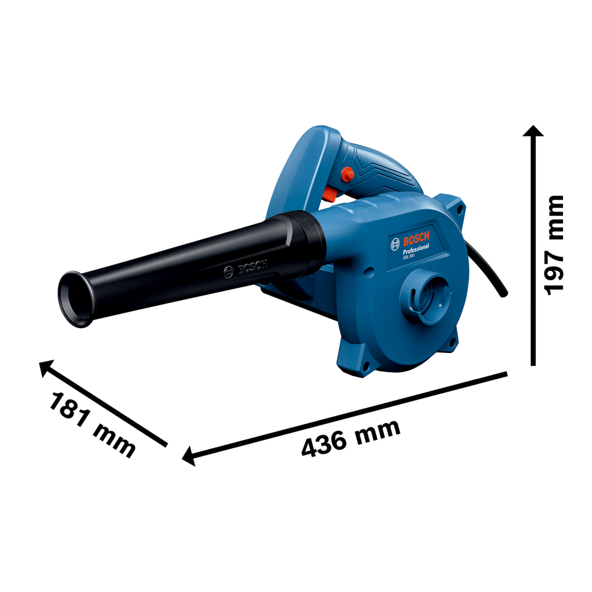 Bosch Professional Blower GBL 650 (650W, 3.7m³/min airflow, 1.7kg, compact design, compatible with multiple nozzles)