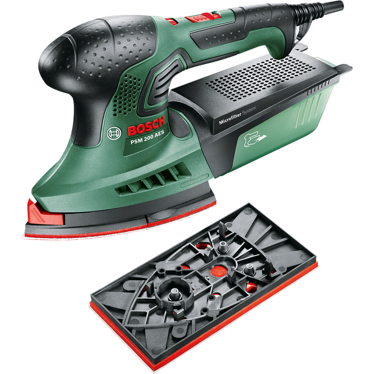 Bosch Multi-Sander PSM 200 AES (200W motor, For versatile sanding of corners, edges, and flat surfaces)