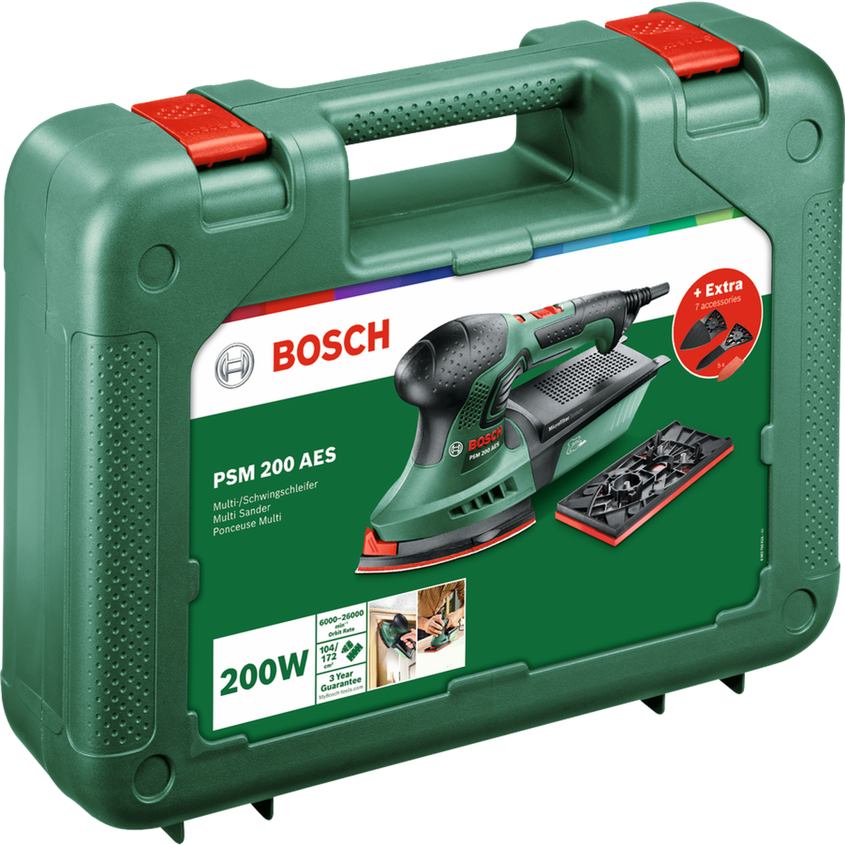 Bosch Multi-Sander PSM 200 AES (200W motor, For versatile sanding of corners, edges, and flat surfaces)