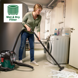 Bosch UniversalVac 15 (1000W, 15L container capacity, wet and dry functionality, blowing function, antistatic hose), incl. universal adapter, crevice nozzle, floor nozzle, 2x extraction pipes, 1x paper filter bag, 1x foam filter.