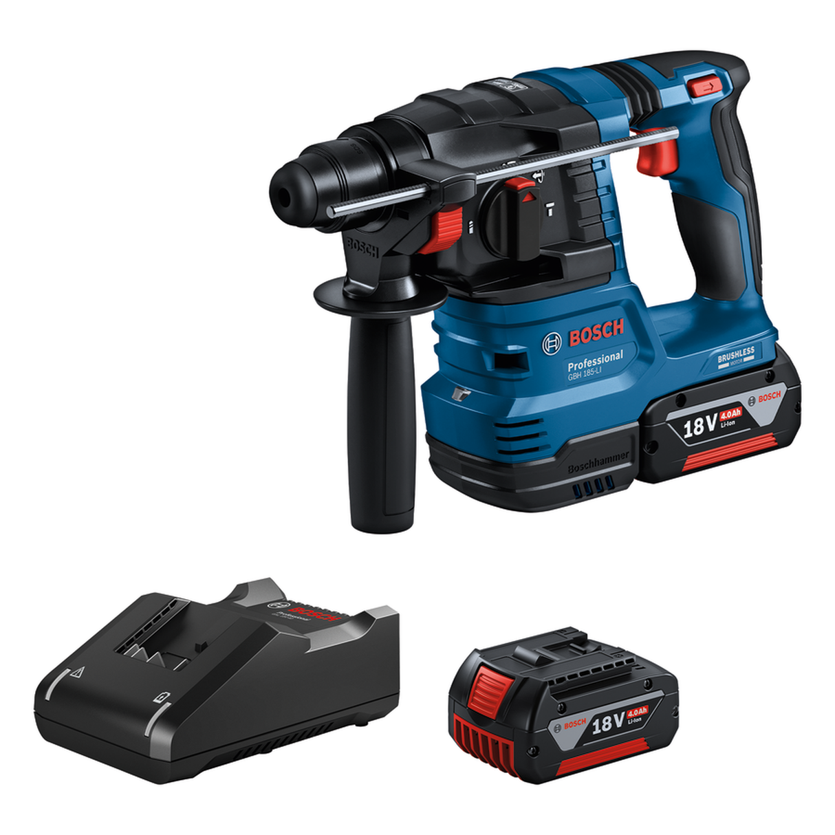 Bosch Professional Cordless Rotary Hammer GBH 185-LI Kit (18V System, incl. 2x 4.0Ah batteries, GAL 18V-40 charger)