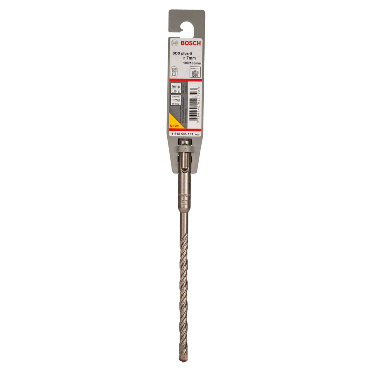 Bosch SDS Plus-5 Drill Bit 7x100x160mm (for efficient drilling in concrete and masonry, robust carbide tip for extended life, optimized flute design for efficient dust removal and faster drilling), compatible with SDS Plus hammer drills.
