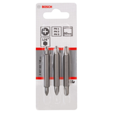 Bosch Double Ended Bit Set (60mm, 1/4" DEB Shank XH, 3-piece, Extra-hard for extended life)