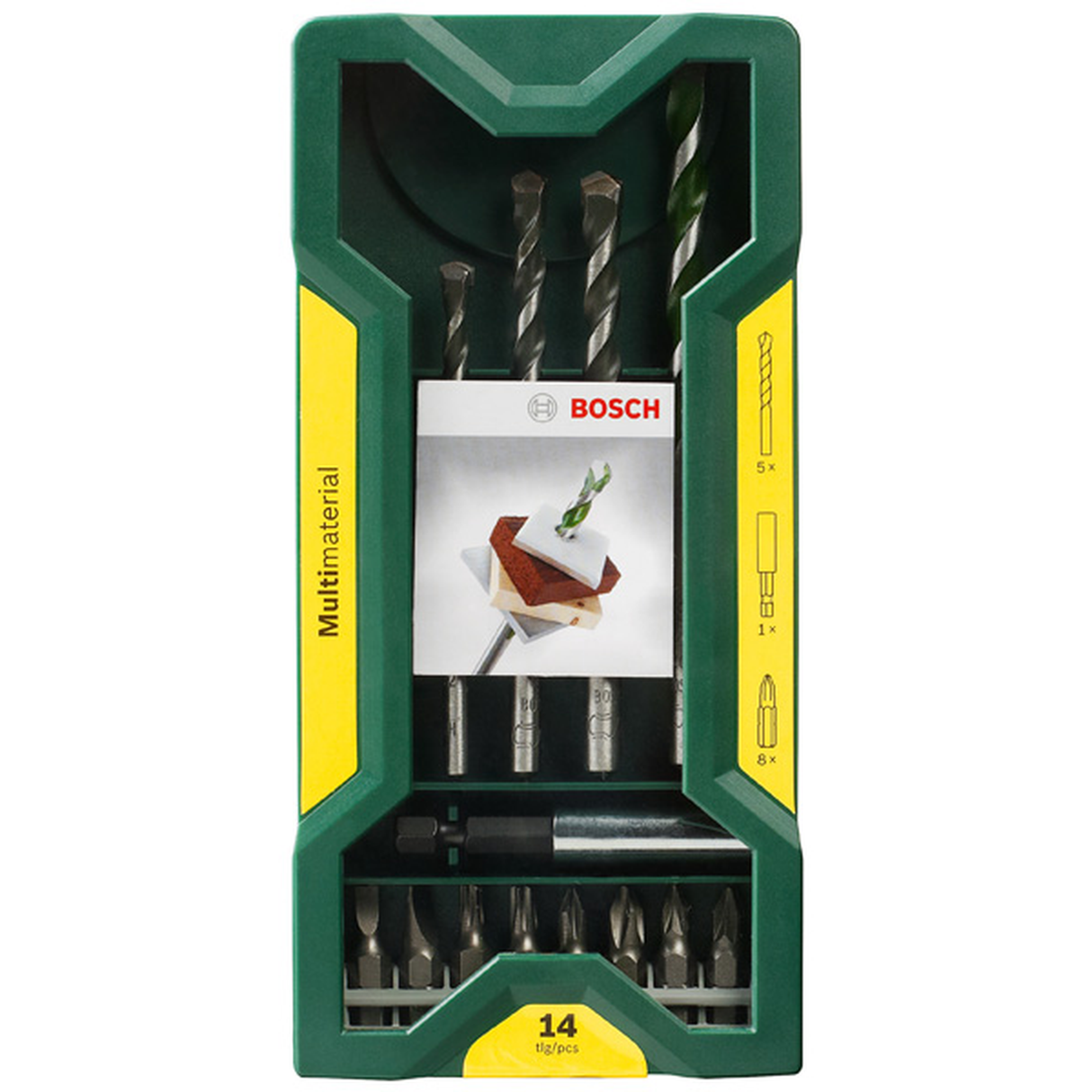 Bosch MINI X-Line Multi-Purpose Drill Bit Set 14pcs (versatile drill bits for various materials including wood, metal, and masonry, comes in a compact case for easy storage and transport), includes various sizes of drill bits and screwdriver bits.