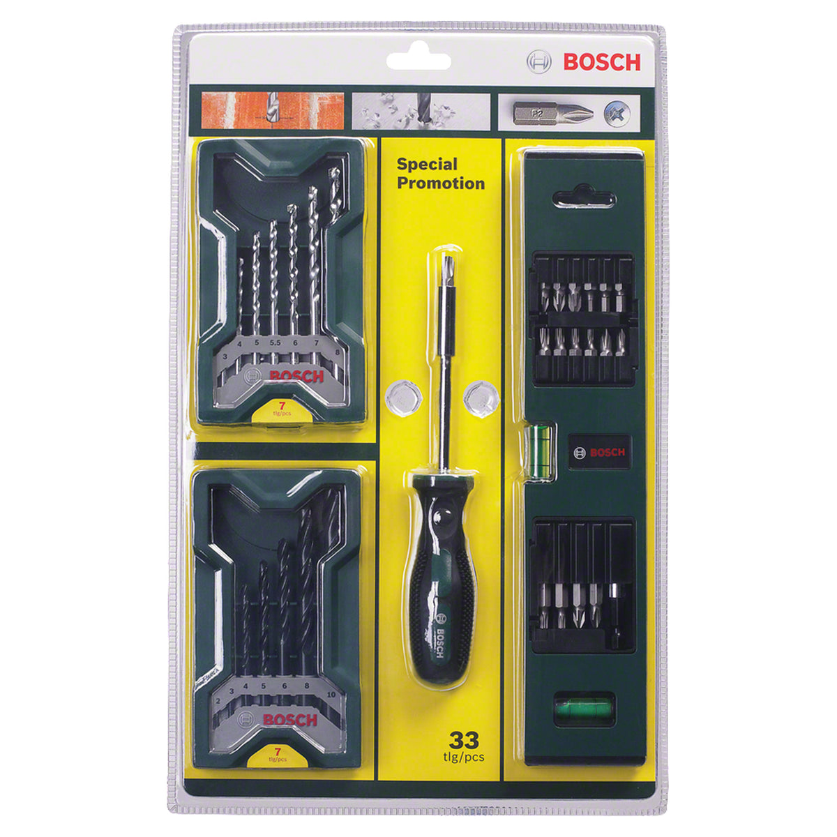 Bosch Mini-X-Line Spirit Level with Hand Screwdriver Set (compact spirit level for accurate leveling, includes a hand screwdriver with various bits for versatile use), ideal for small tasks and DIY projects.