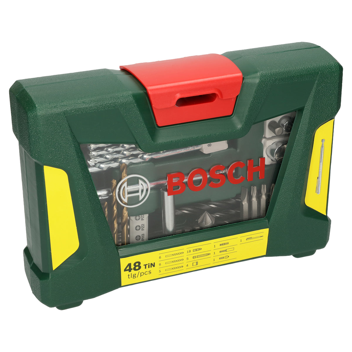 Bosch V-Line Box 48pcs (versatile set of screwdriver bits, drill bits for wood, metal, and masonry, and nutsetters, organized in a robust V-Line case for easy access and storage).