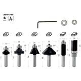Bosch Trim&Edging Router Bit Set, 6mm shank, 6pcs (a set of router bits for trimming, edging, and decorative profiling in wood, includes various common profiles), compatible with routers.