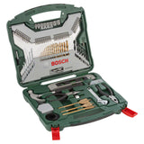 Bosch X-Line Titanium Drill and Screwdriver Bit Set 103pcs (comprehensive set for wood, metal, and masonry drilling, includes a wide variety of screwdriver bits, nutsetters, hole saws, and other essential accessories like a tape measure and spirit level).