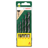 Bosch Wood Drill Bit Set 4/5/6/8/10mm 5pcs (standard set of wood drill bits for common drilling applications in various wood types, includes popular sizes), compatible with rotary drills.