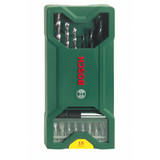 Bosch X-Line Accessories Set 15pcs (versatile set of screwdriver bits, drill bits for wood, metal, and masonry, and nutsetters, organized in a robust plastic case), ideal for basic drilling and screwdriving applications.